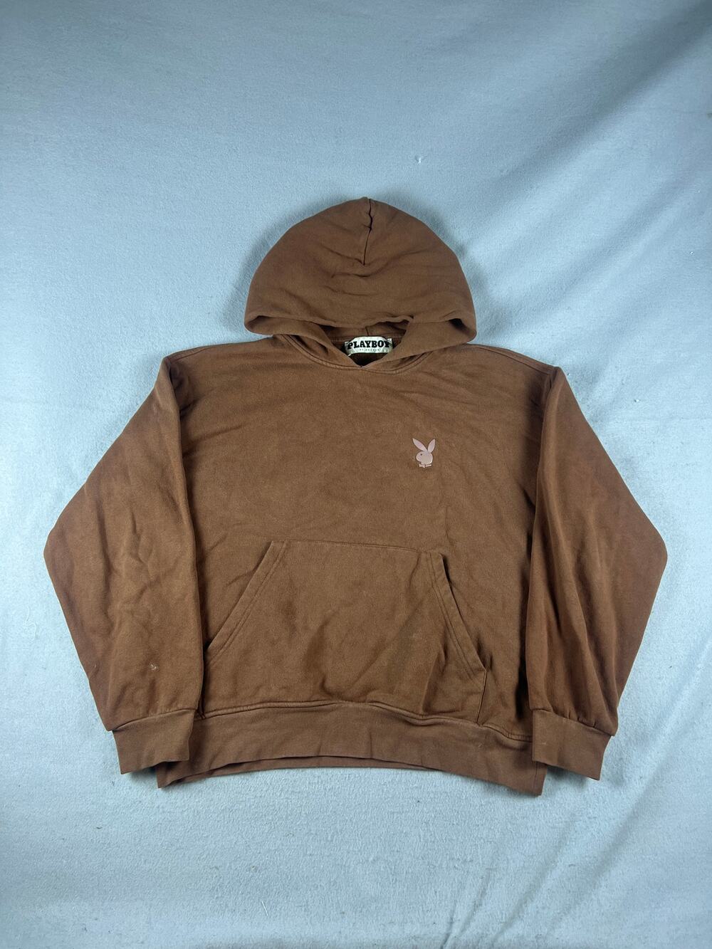 Playboy by PacSun Hoodie Mens M Brown V Neck Bunny Graphics Y2k Skate Streetwear